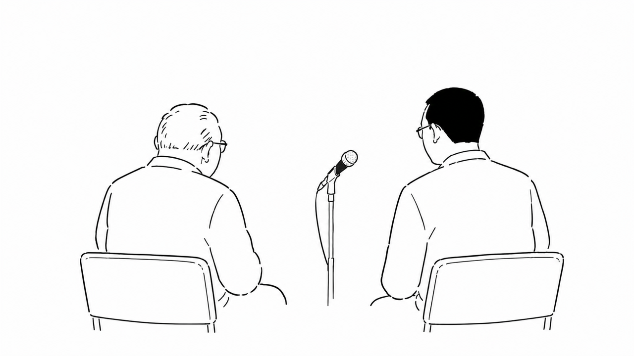 登壇のイメージ (二人で対談する線画)